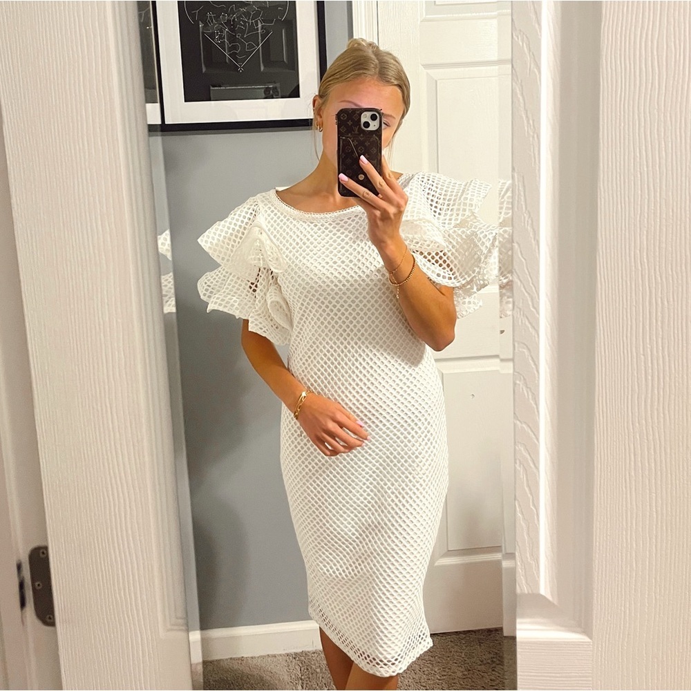 Elegant White Ruffle Sleeve Mini Dress